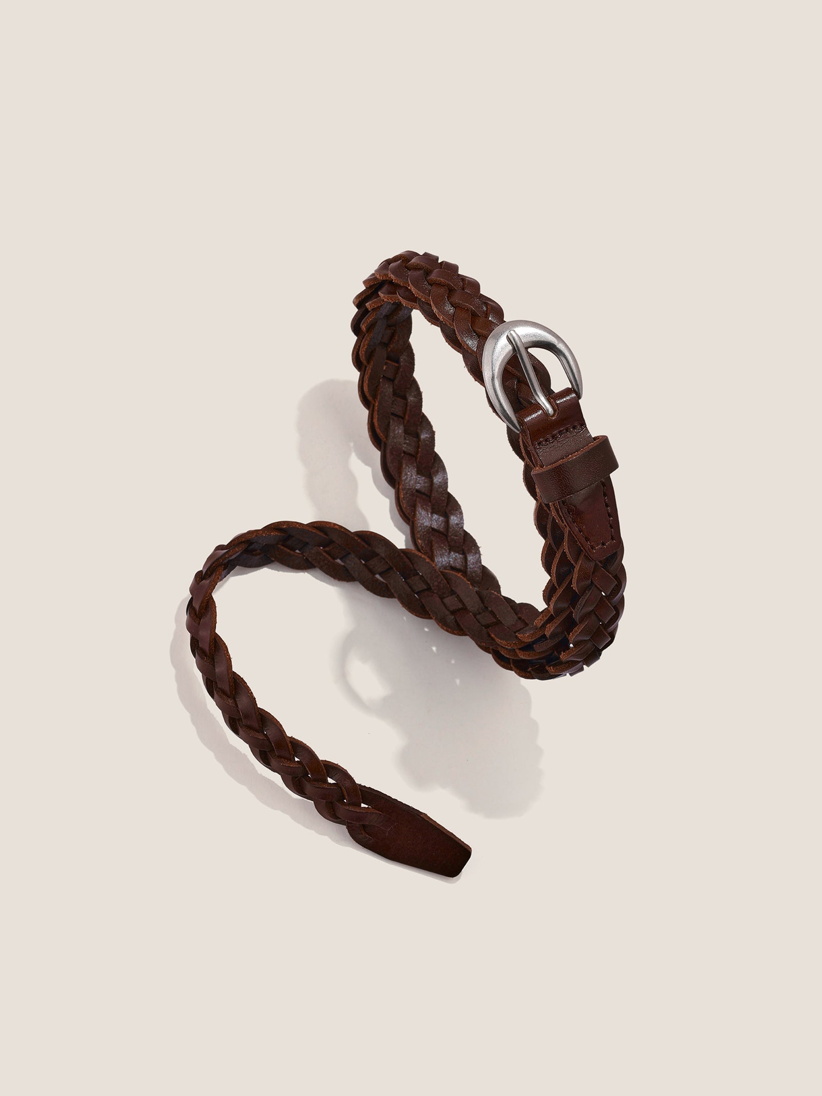 Premium Cowhide Retro Hand-Woven Twisted Thin Belt Brown One Size
