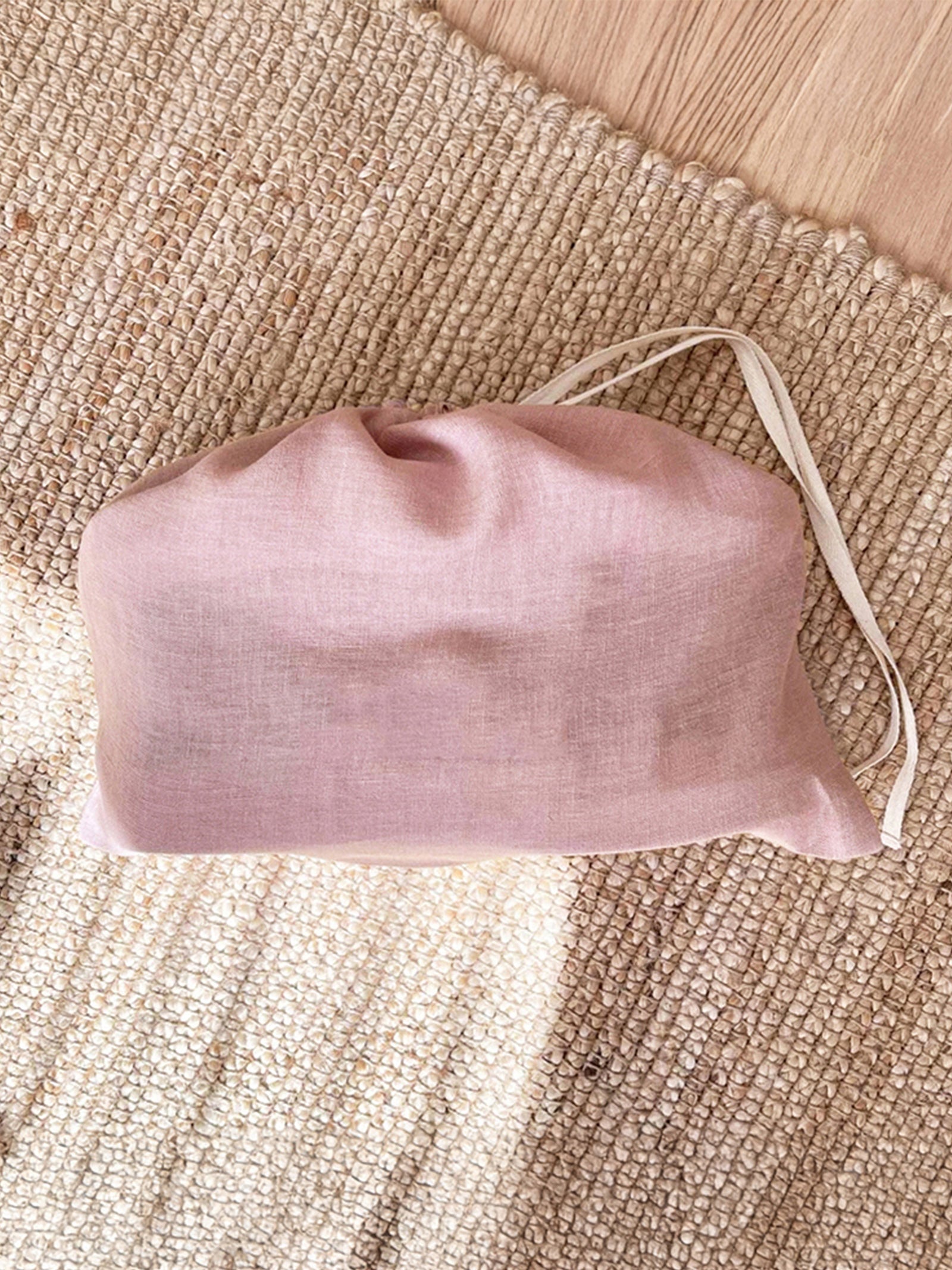 100% Linen Solid-Color Drawstring Storage Bag Cherry Blossom One Size