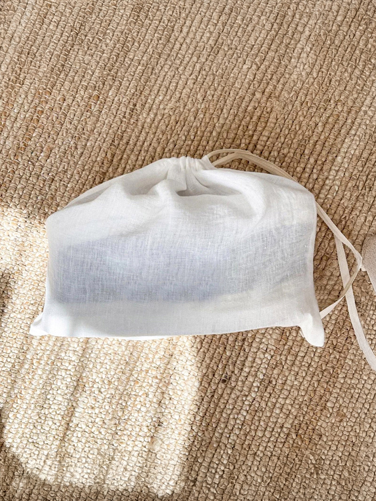 100% Linen Solid-Color Drawstring Storage Bag Natural Linen One Size