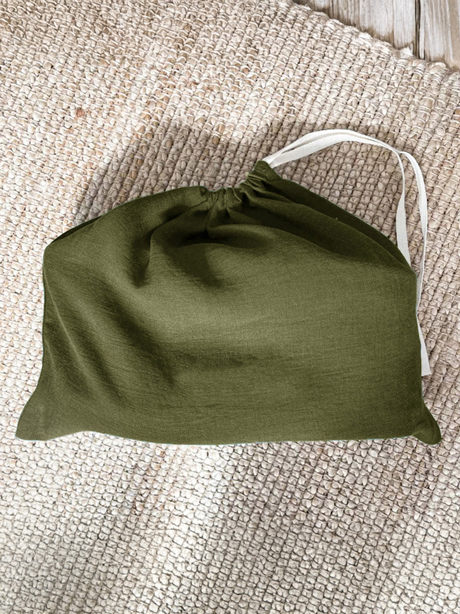 100% Linen Solid-Color Drawstring Storage Bag Olive Grove One Size
