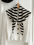 100% Australian Wool Striped Functional Triangle Scarf Black Stripe One Size