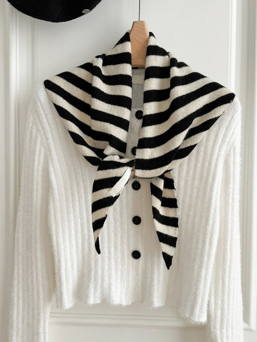 100% Australian Wool Striped Functional Triangle Scarf Black Stripe One Size
