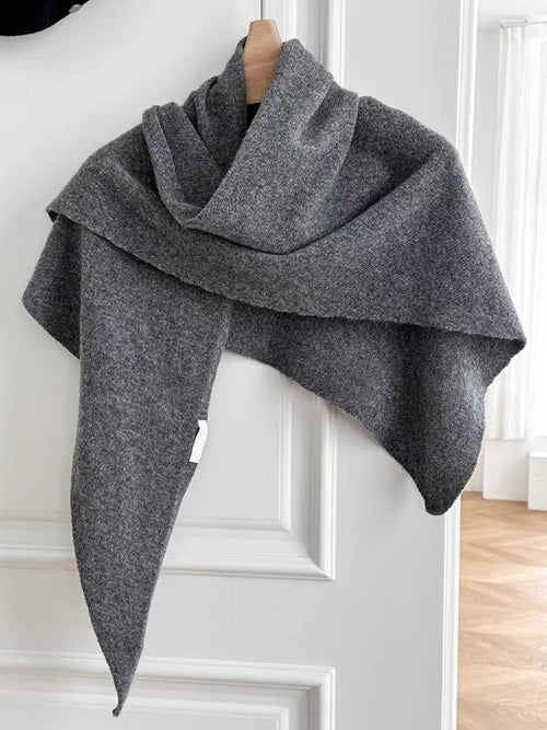 100% Australian Wool Hand-Knit Shawl Scarf Charcoal Grey One Size