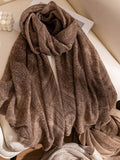 100% Cashmere Printed Hand-Knit Shawl Scarf Dark Brown One Size
