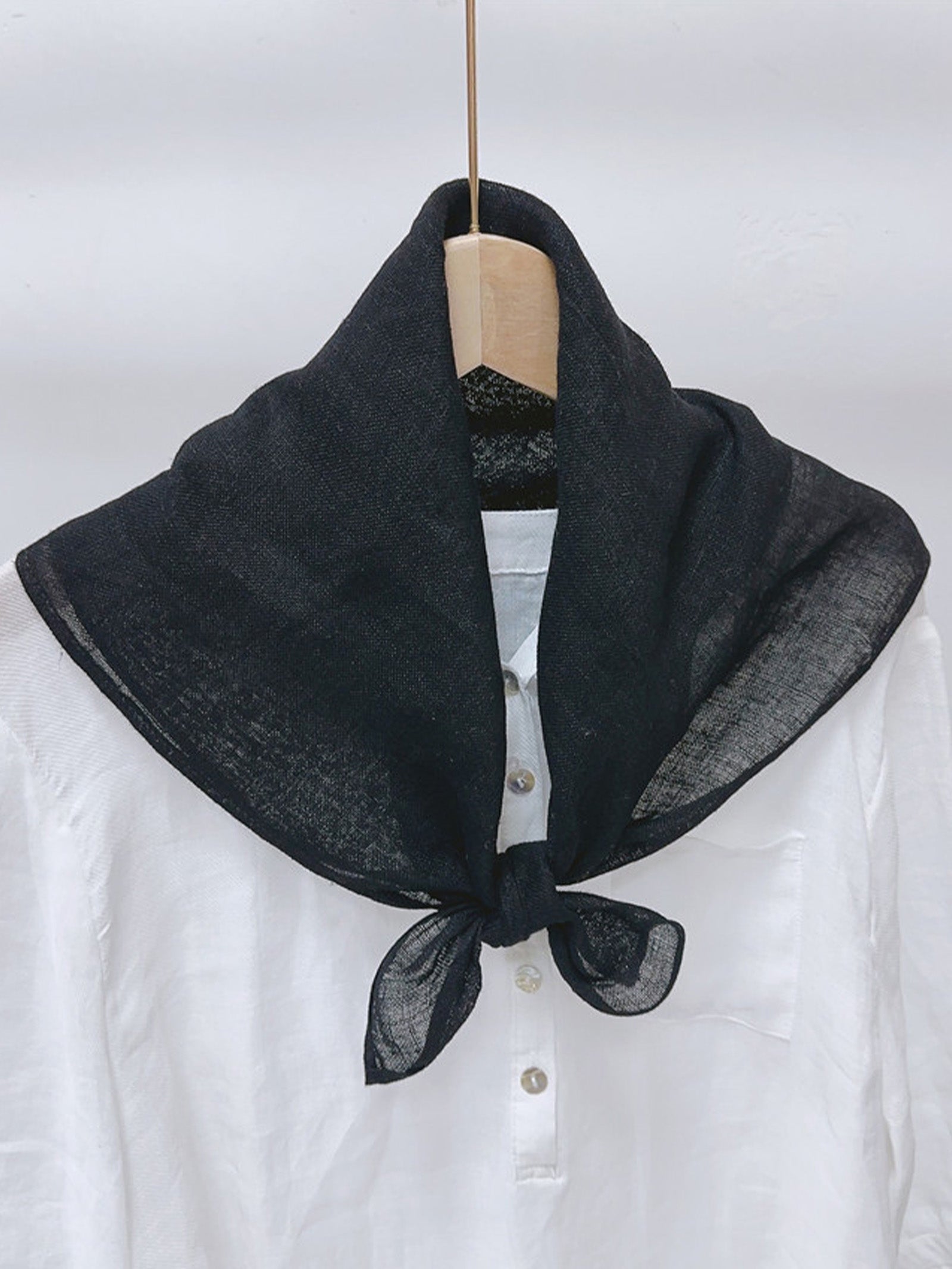 100% Linen Hand-Stitched Square Scarf Ebony One Size