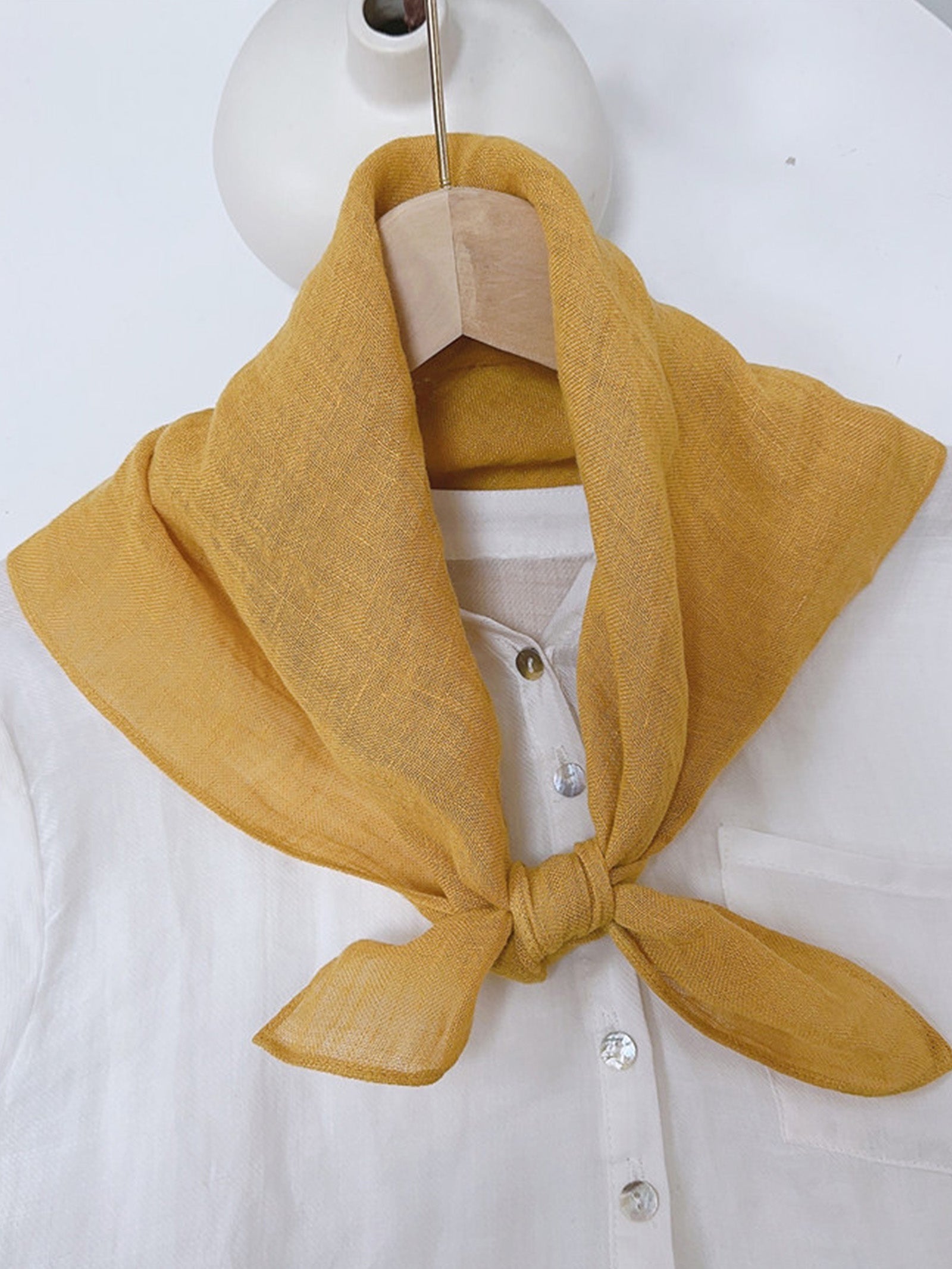 100% Linen Hand-Stitched Square Scarf Tangerine One Size