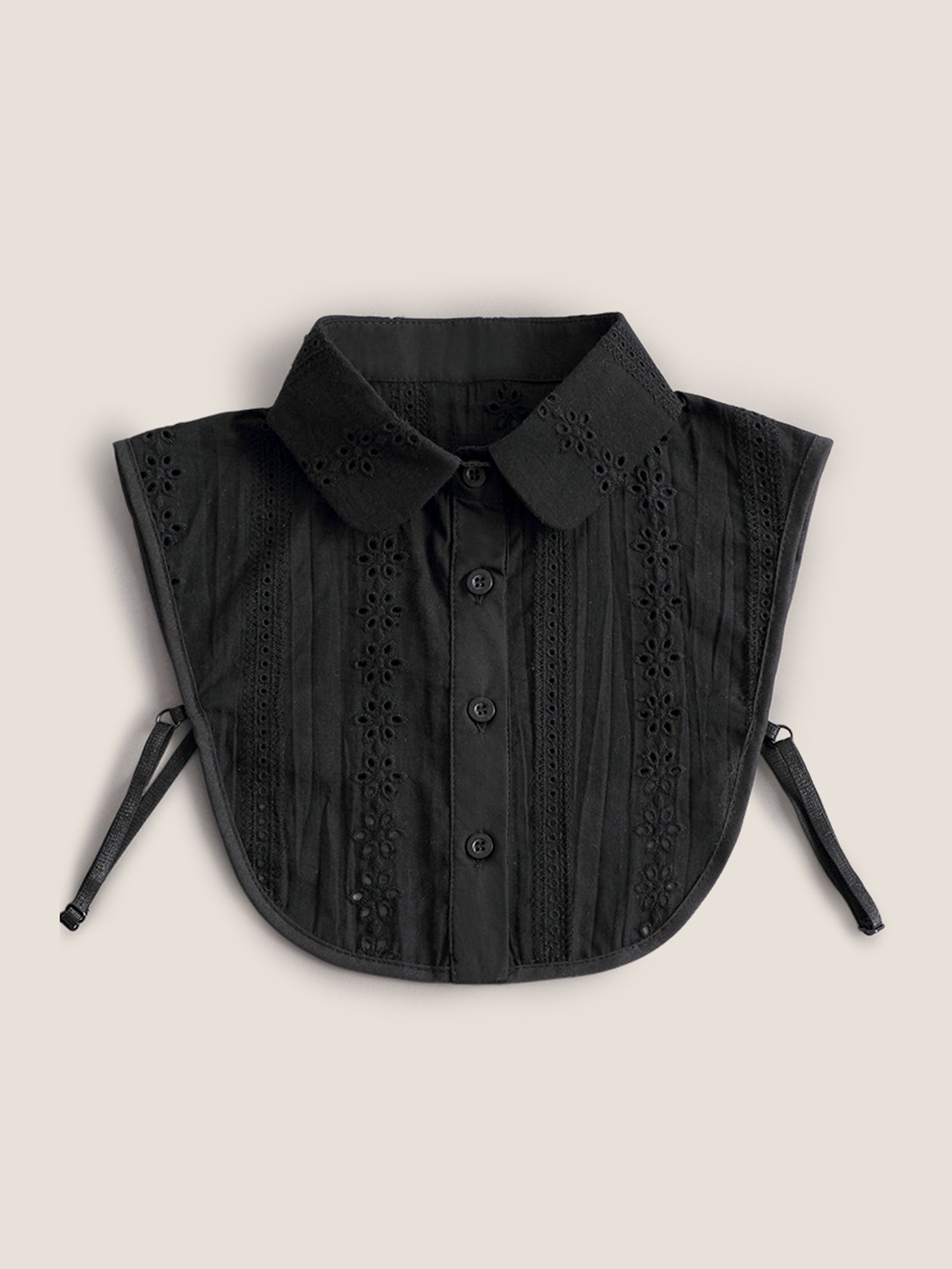 Cotton-Linen Textured Openwork Decorative Collar Collared Black One Size