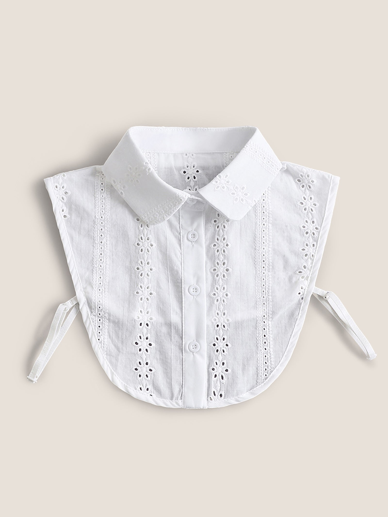 Cotton-Linen Textured Openwork Decorative Collar Collared White One Size