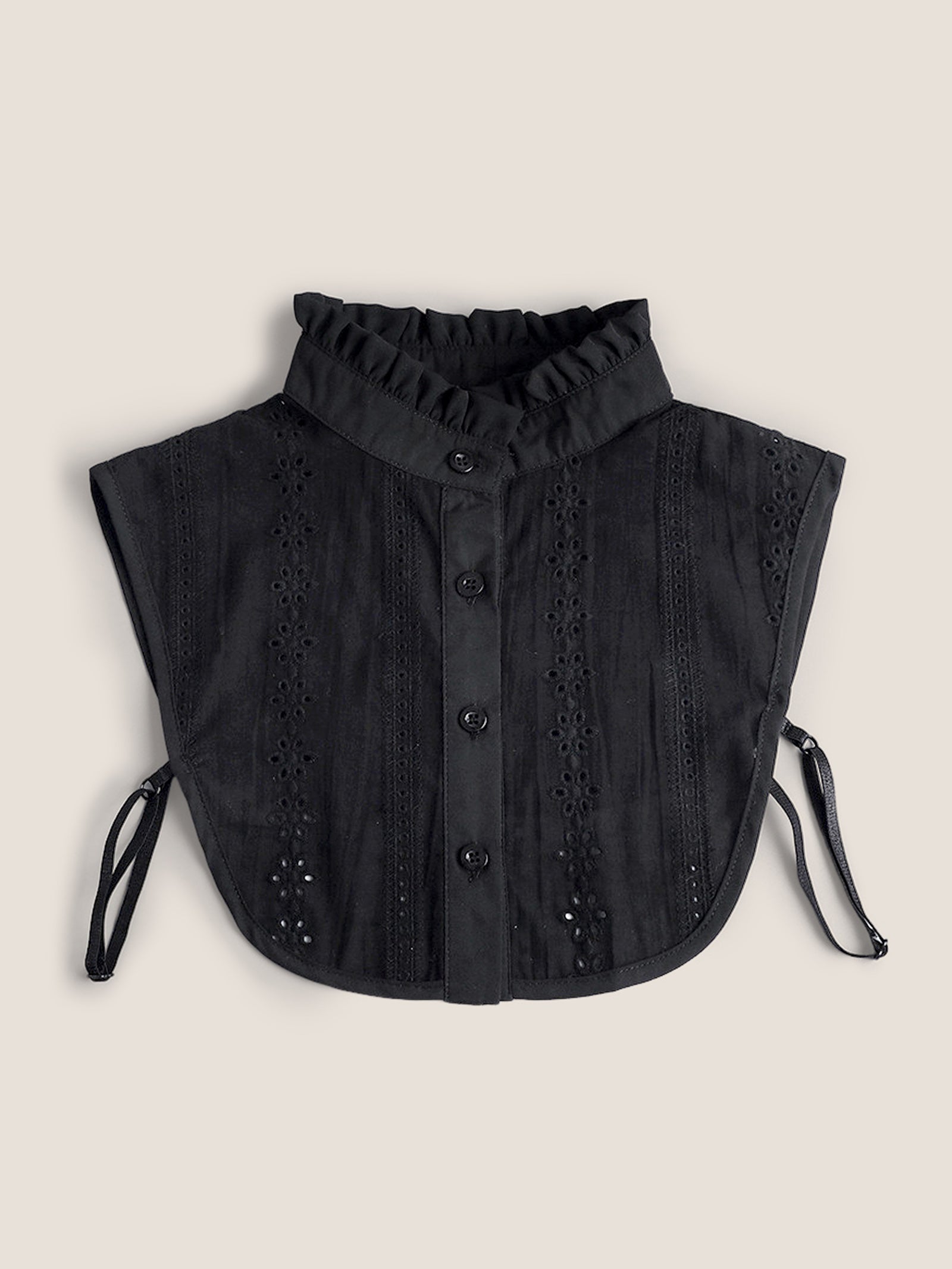 Cotton-Linen Textured Openwork Decorative Collar Ruffled Black One Size