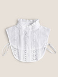 Cotton-Linen Textured Openwork Decorative Collar Ruffled White One Size
