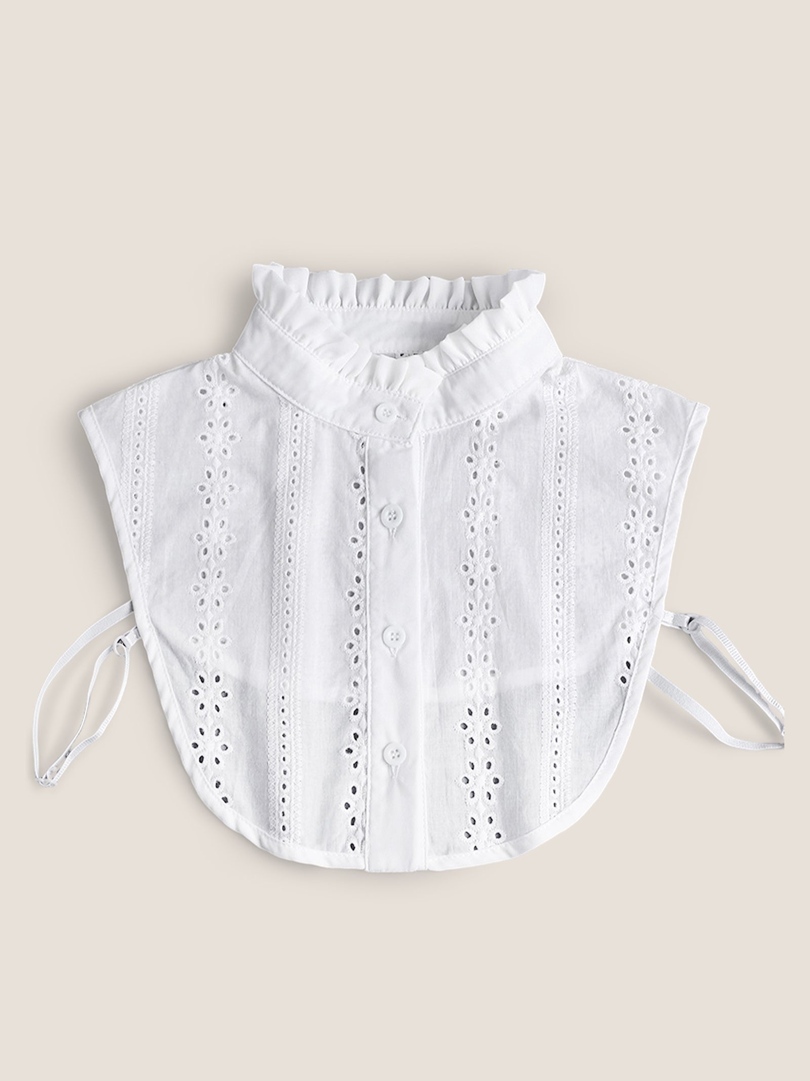 Cotton-Linen Textured Openwork Decorative Collar Ruffled White One Size