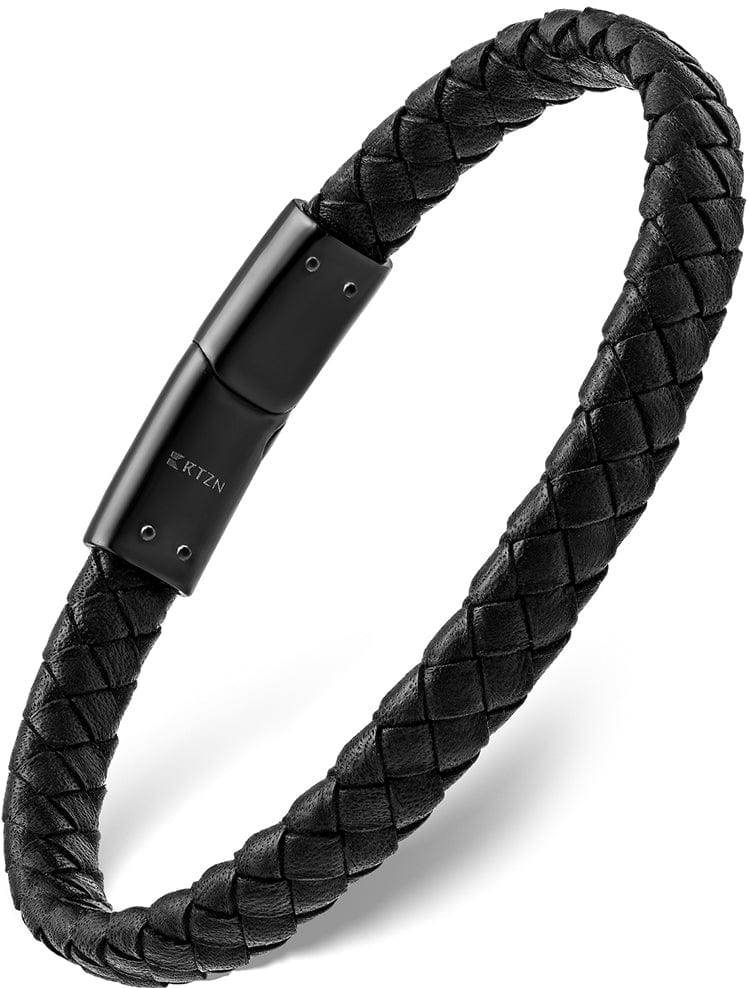 7mm Black Braided Leather Bracelet Large