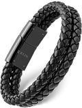 Double Black Braided Leather Bracelet Large