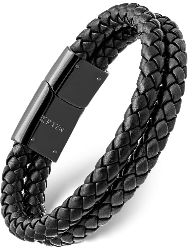 Double Black Braided Leather Bracelet Large