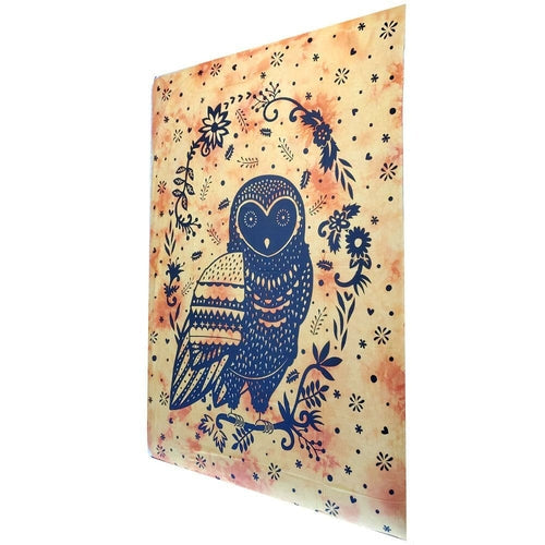 Psychedelic Owl Tapestry Wall Hanging Boho Dorm Decor Brown Owl Cotton