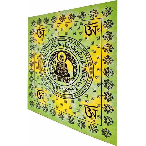 Buddhist Om Symbol Full Size Chakra Tapestry Wall Hanging 90 x 80 Yellow Cotton