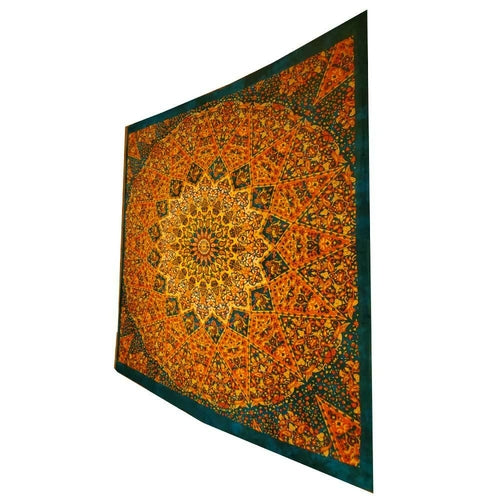 Chakra Elephant Mandala Tapestry Wall Hanging Decor 90 x 80 Green Cotton