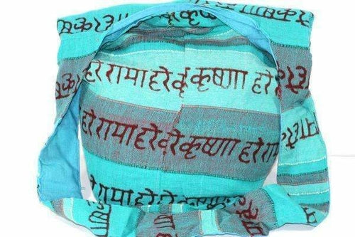 Hare Krishna Jhola Sling Bag 14 Inch Cotton Zip Pocket Turquoise Stripes Cotton