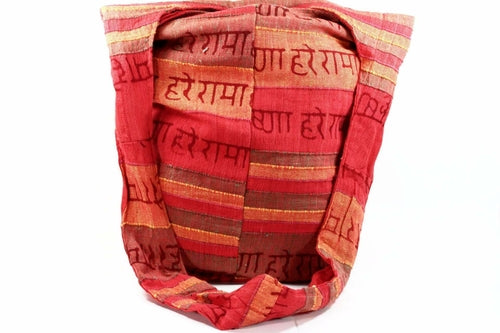 Hare Krishna Jhola Sling Bag 14 Inch Cotton Zip Pocket Scarlet Stripes Cotton