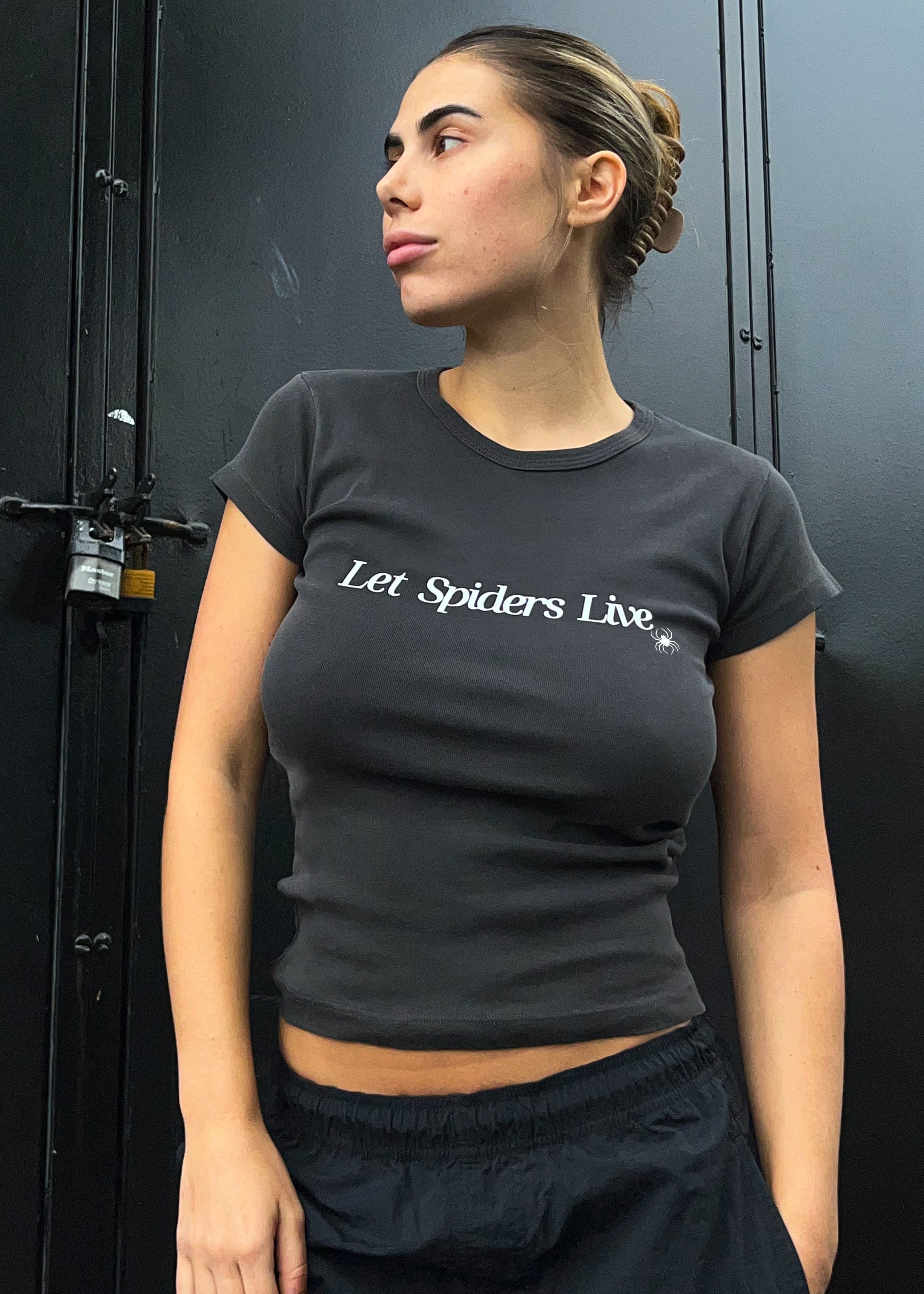 Let Spiders Live Baby Tee Vintage Black