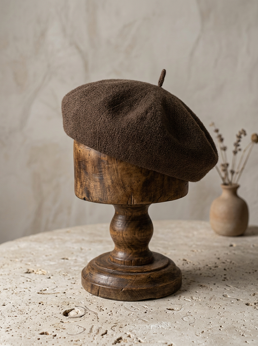 Linen Knit Beret Hat for Women Lightweight Breathable Summer Artist Cap Coffee