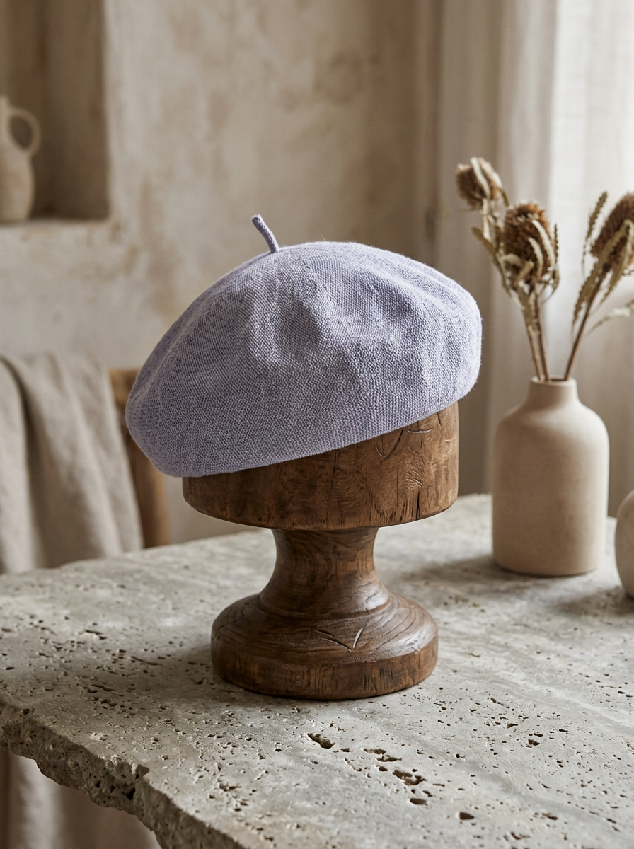 Linen Knit Beret Hat for Women Lightweight Breathable Summer Artist Cap Lilac Purple