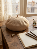 Linen Knit Beret Hat for Women Lightweight Breathable Summer Artist Cap Beige