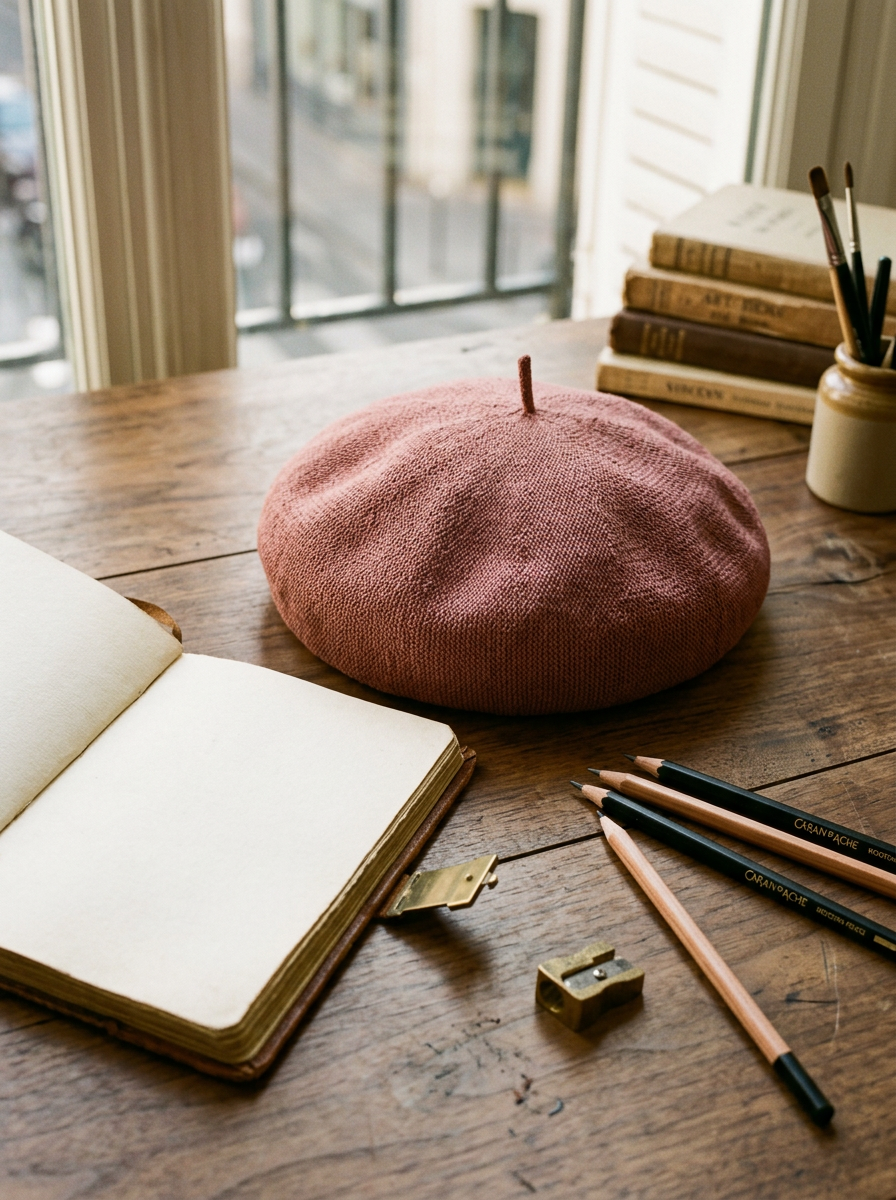 Linen Knit Beret Hat for Women Lightweight Breathable Summer Artist Cap Raspberry Pink