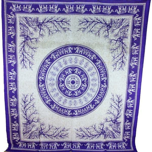 Purple Tigers And Elephants Mandala Tapestry Wall Art 90 x 80 Purple Cotton