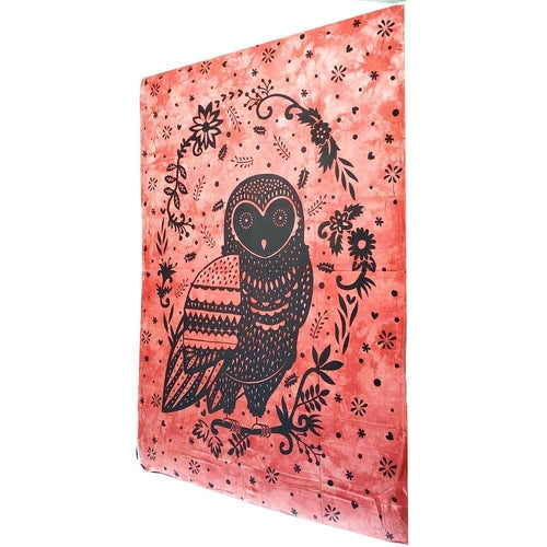 Psychedelic Owl Tapestry Wall Hanging Boho Dorm Decor Red Owl Cotton