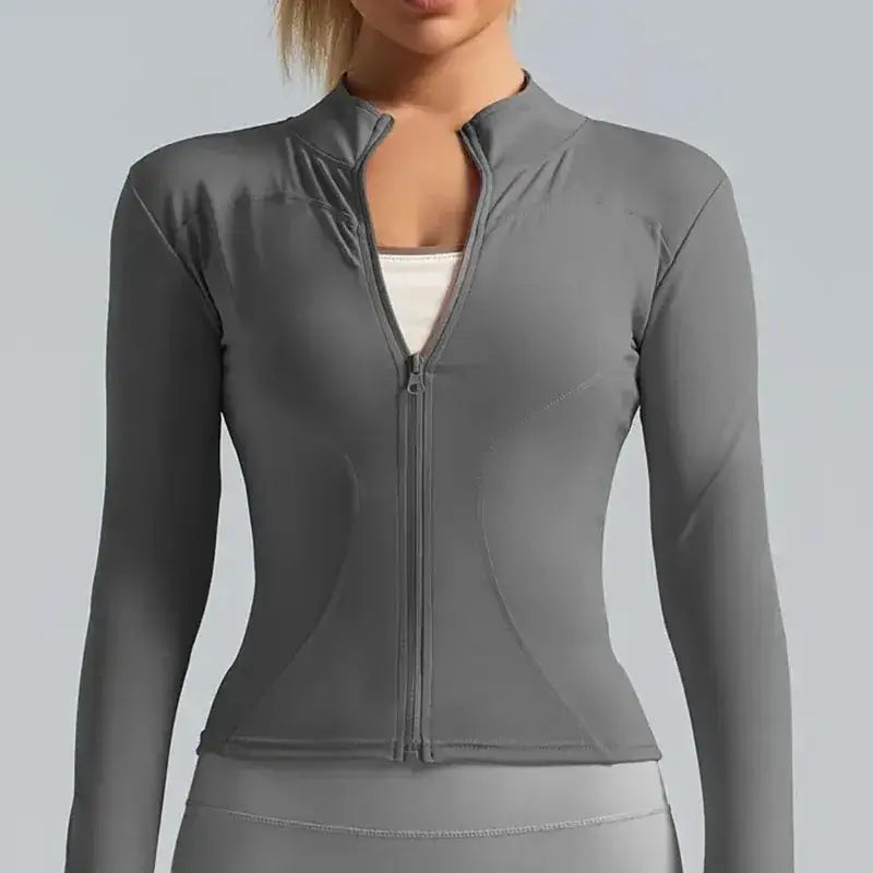 Women's Lightweight Zip-Up Running Jacket | Quick-Dry Yoga Top GRAY