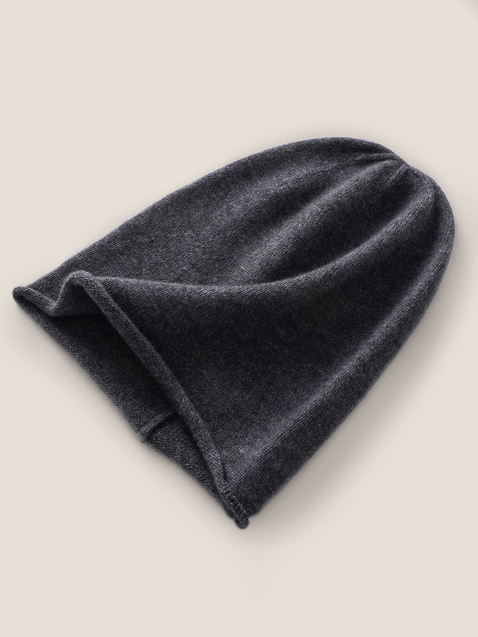100% Cashmere Dense-Knit Slouchy Beanie Dark Gray One Size
