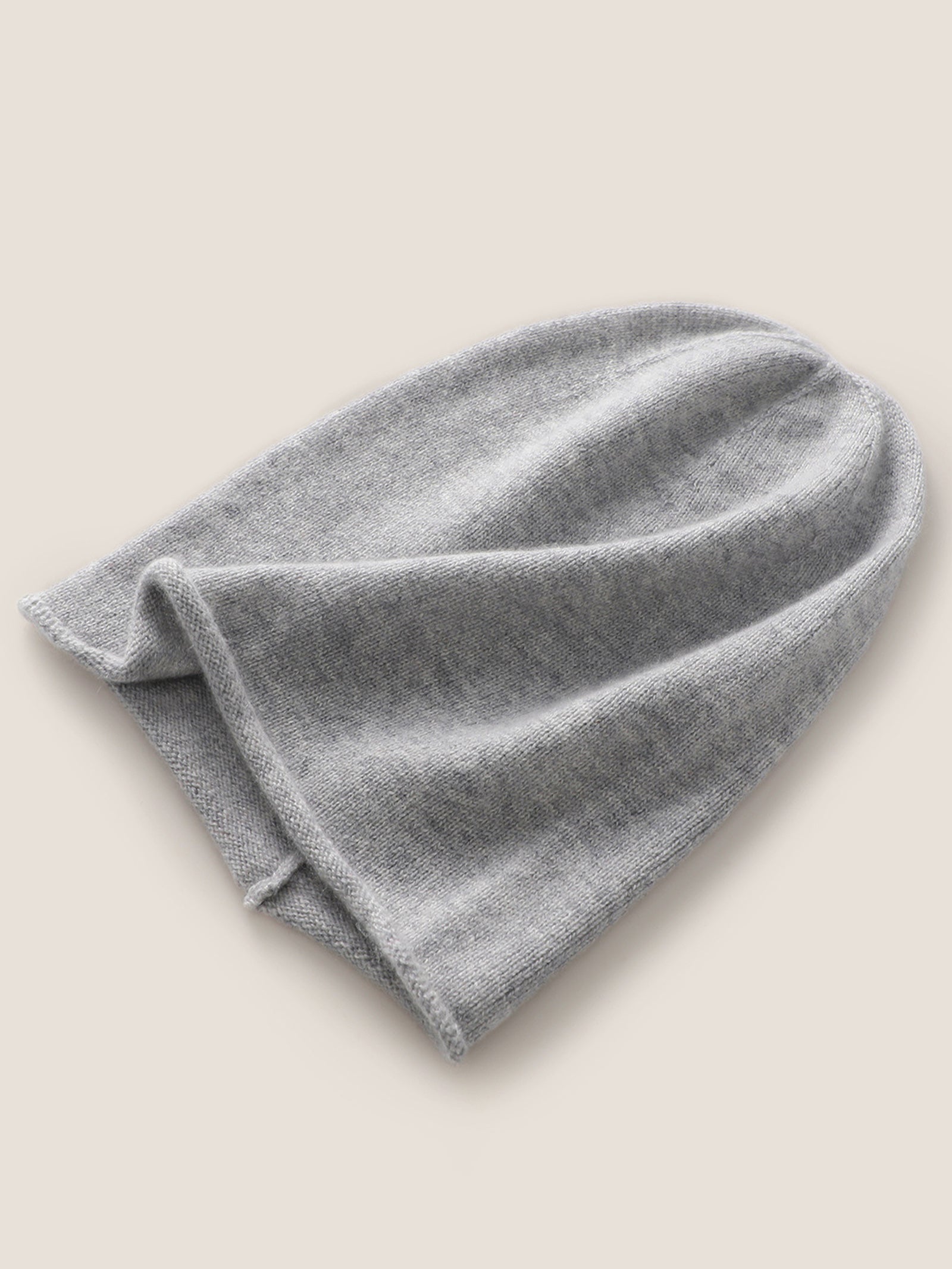 100% Cashmere Dense-Knit Slouchy Beanie Light Gray One Size