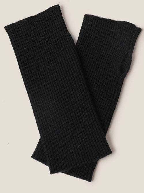 100% Cashmere Fingerless Knit Gloves Black One Size