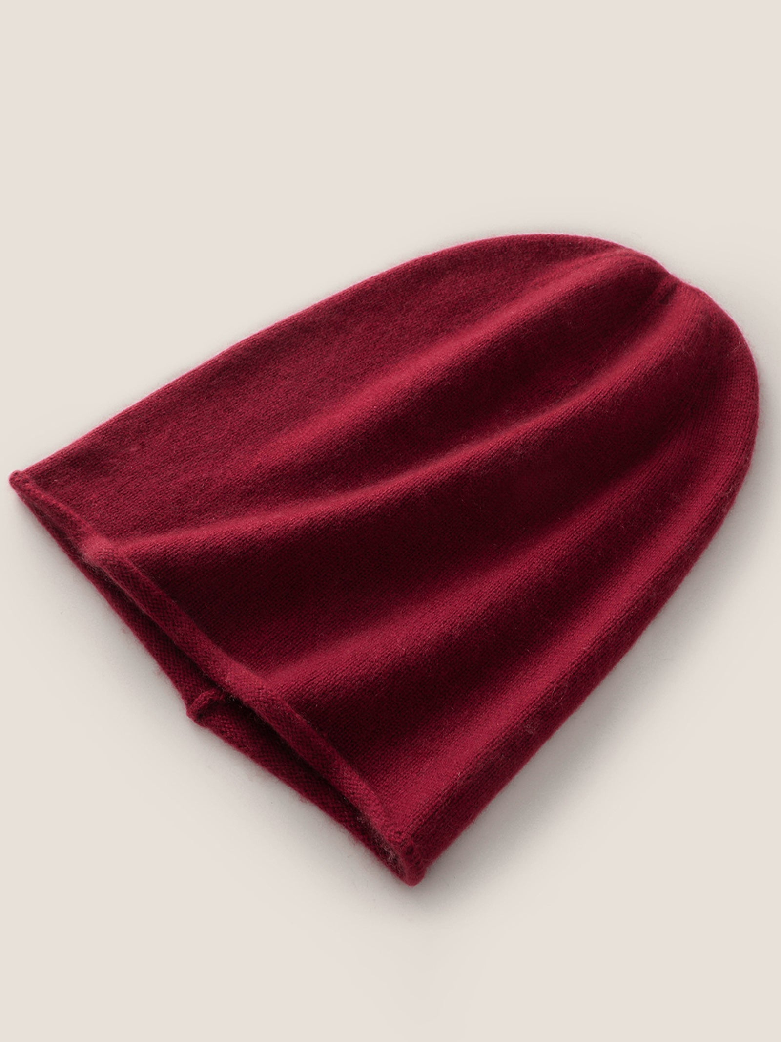100% Cashmere Dense-Knit Slouchy Beanie Burgundy One Size