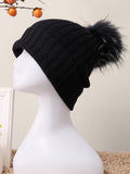 100% Cashmere Rib-Knit Slouchy Beanie With Pom-Pom Jet Black One Size