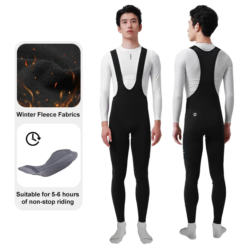 INBIKE Thermal Fleece Men's Cycling Bib Pants Black L-EU