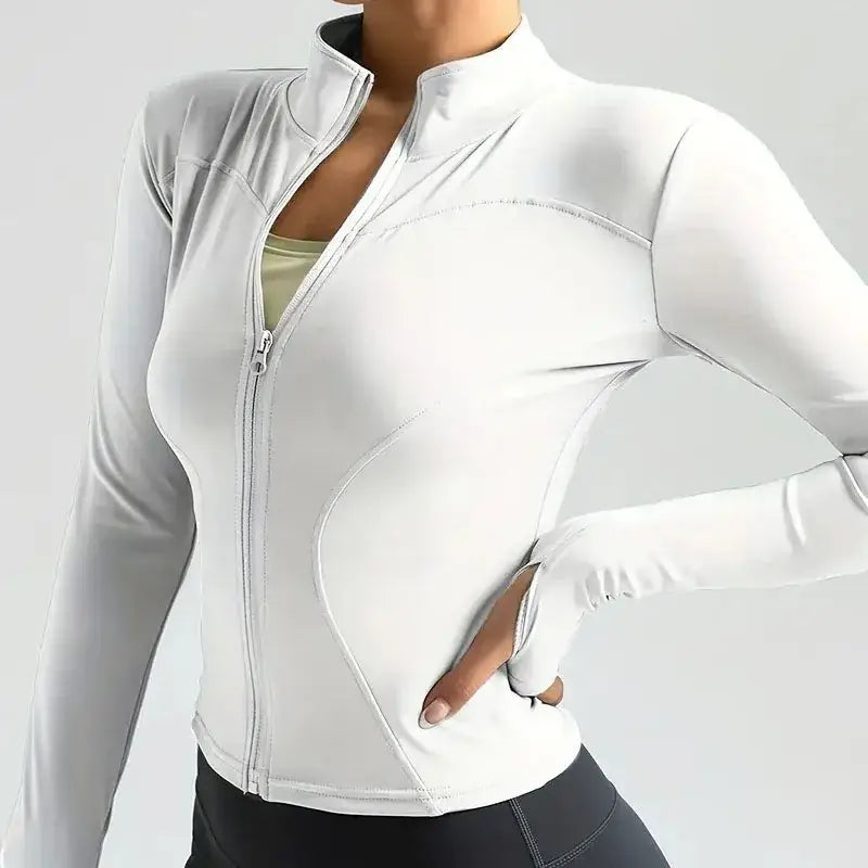 Women's Lightweight Zip-Up Running Jacket | Quick-Dry Yoga Top WHITE