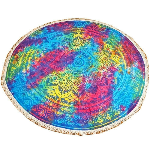 Tie Dye Ombre Round Mandala Crochet Tapestry 70 Inch Blue Circle Cotton