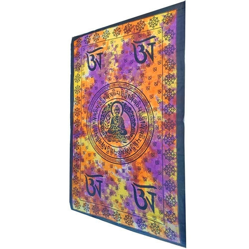 Om Chakra Tapestry Wall Hanging Yoga Meditation Decor 80 x 55 Purple Cotton