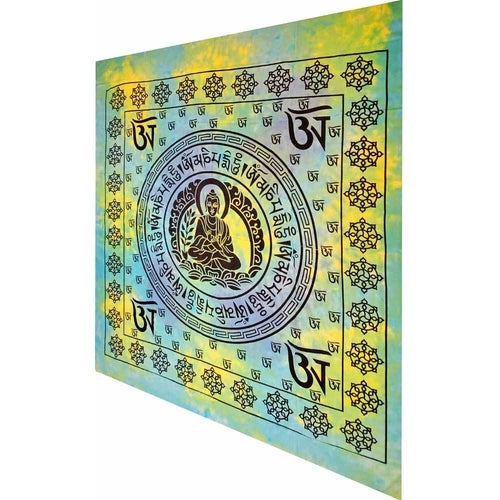 Buddhist Om Symbol Full Size Chakra Tapestry Wall Hanging 90 x 80 Turquoise Cotton