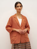 100% Linen 3/4 Sleeve Drop Shoulder Blazer DARA Burnt Orange