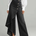 Denim Skort With Button Closure And Washed Finish For Women Black