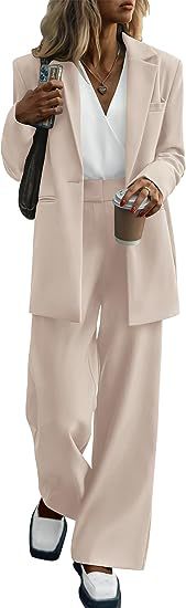 Women's Fashion Casual Solid Color Coat Trousers Suit Apricot