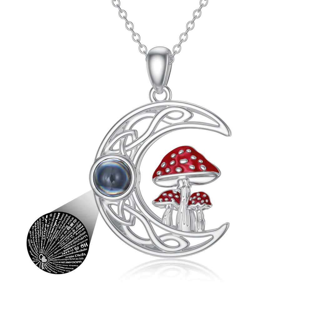 100 languages I Love You Projection Stone Mushroom Moon Necklace Sterling Silver Silver