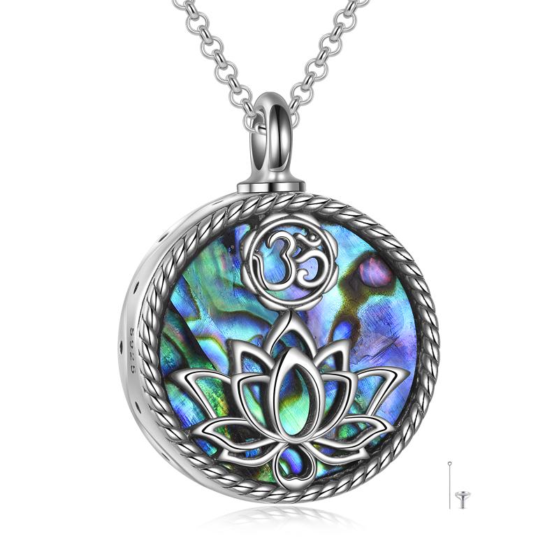 925 Sterling Silver Yoga Lotus Urn with Abalone Shell Memorial Cremation Necklace Jewelry Silver