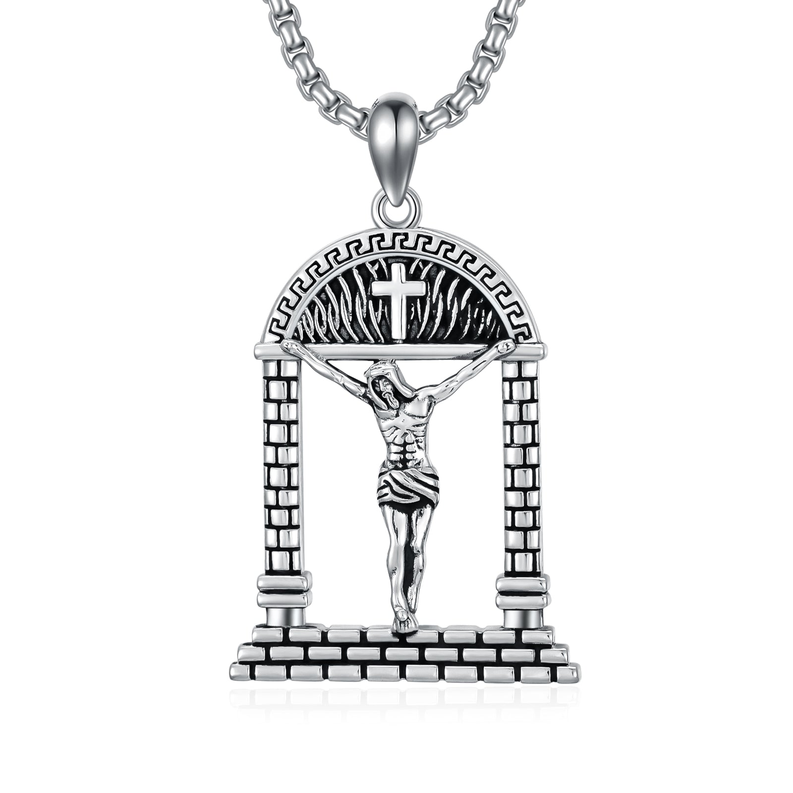 Sterling Silver Jesus Suffering Statue Crucifix Pendant Necklace Religious Gift Silver 22+2