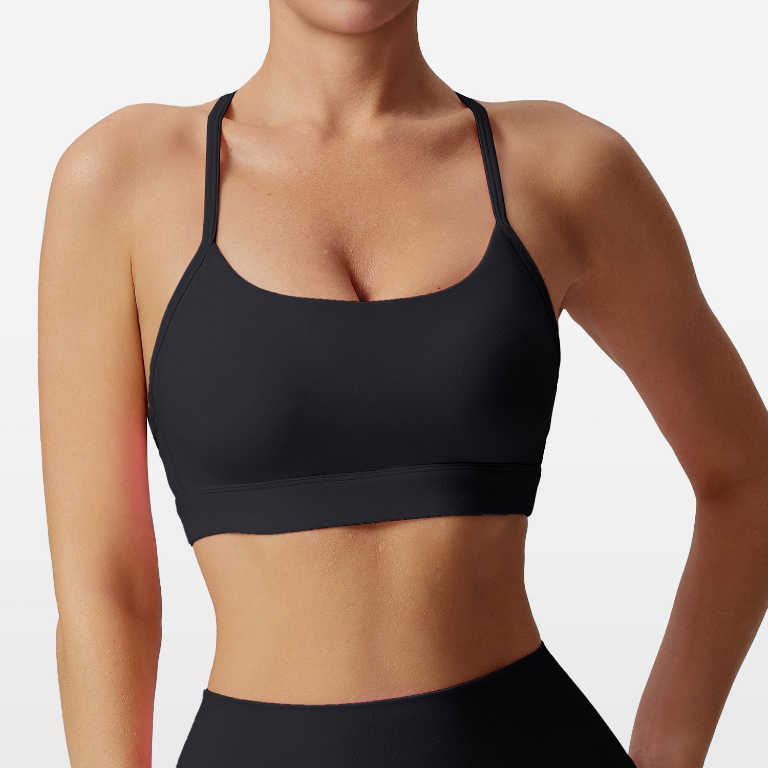 Womens Solid-Colored Versatile Thin-Strap Shock-Absorbing Quick-Drying Yoga Tank Top Black