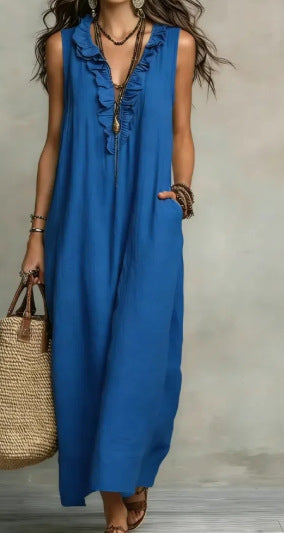 Women's Spring Summer Pocket Ruffle Elegant Dress XSQ10017