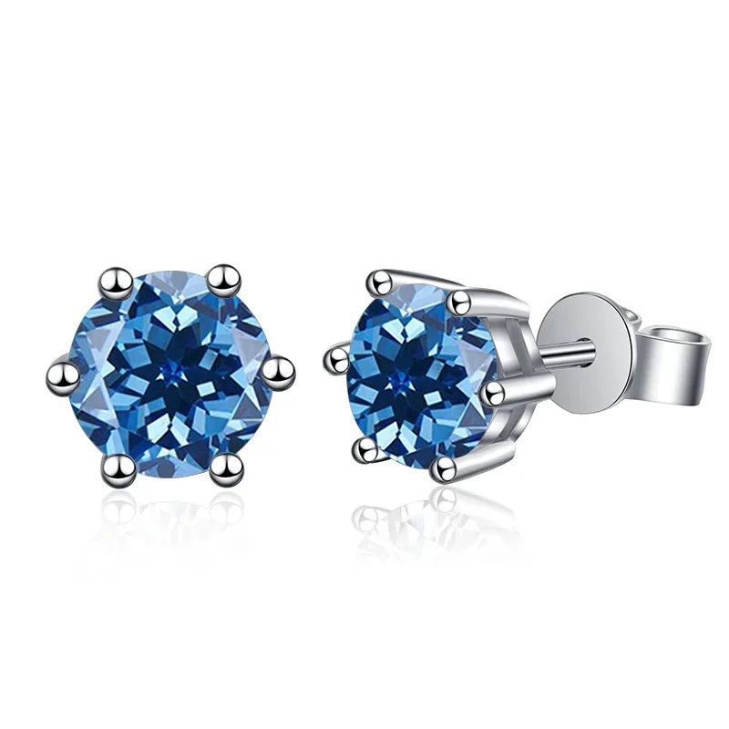 1-2 Carat D Color Moissanite Stud Earrings 925 Sterling Silver Wedding royal blue
